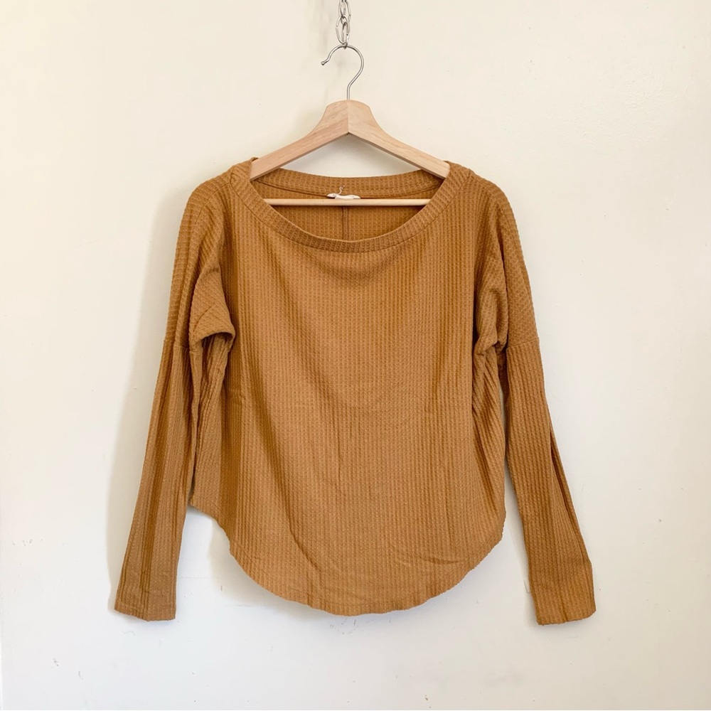 Aeropostale Yellow Waffle Knit Long Sleeve Blouse Top Small